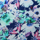 Full Bloom Nylon Spandex Fabric - Blue/Neon Pink, Floral Print, 58/60" Width (1 Yard)