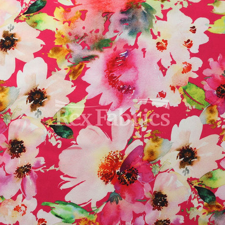 Full Bloom Nylon Spandex Fabric - Blue/Neon Pink, Floral Print, 58/60" Width (1 Yard)