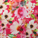 Full Bloom Nylon Spandex Fabric - Blue/Neon Pink, Floral Print, 58/60" Width (1 Yard)