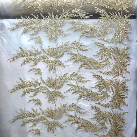 Embroidered Beaded Vine Leaf Lace