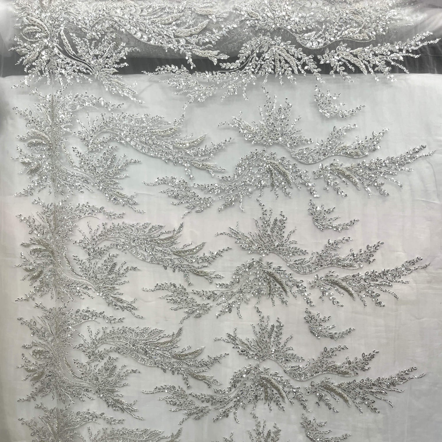 Embroidered Beaded Vine Leaf Lace