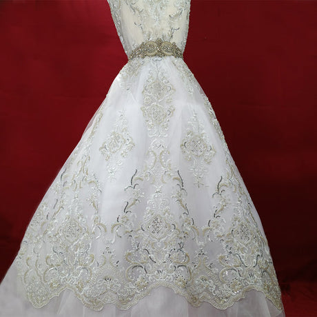 1 Yard Luxurious Beaded Lace Fabric Embroidered on 100% Polyester Net Mesh
