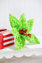 11 Inch Green Furry Feather Fabric Poinsettia