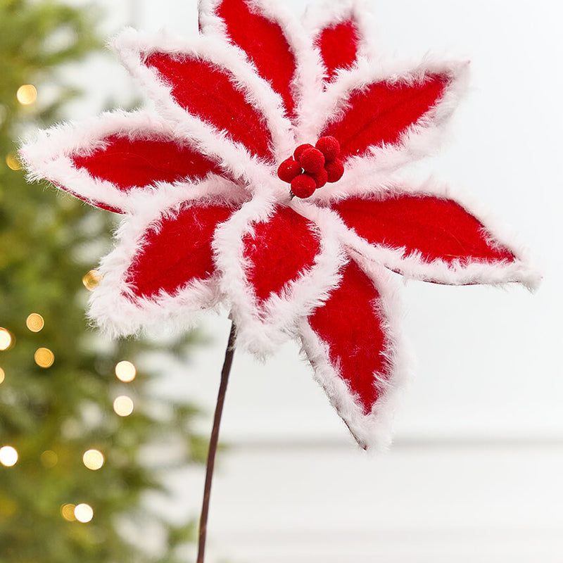 20" x 12" Red & White Fur Edge Poinsettia Stem