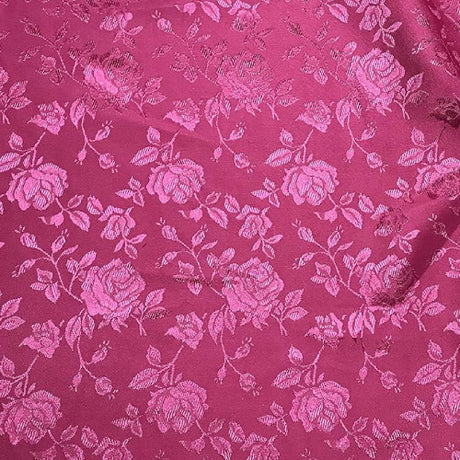 Fuchsia Rose Floral Jacquard Satin Fabric - Floral Jacquard Brocade, Fuchsia, 60" Width