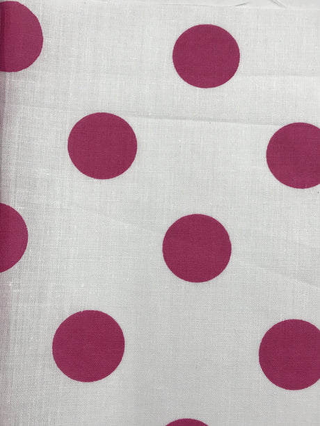 Fuchsia Dots White Poly Cotton Fabric - Fuchsia And White Big Polka Dots, 59/60" Width