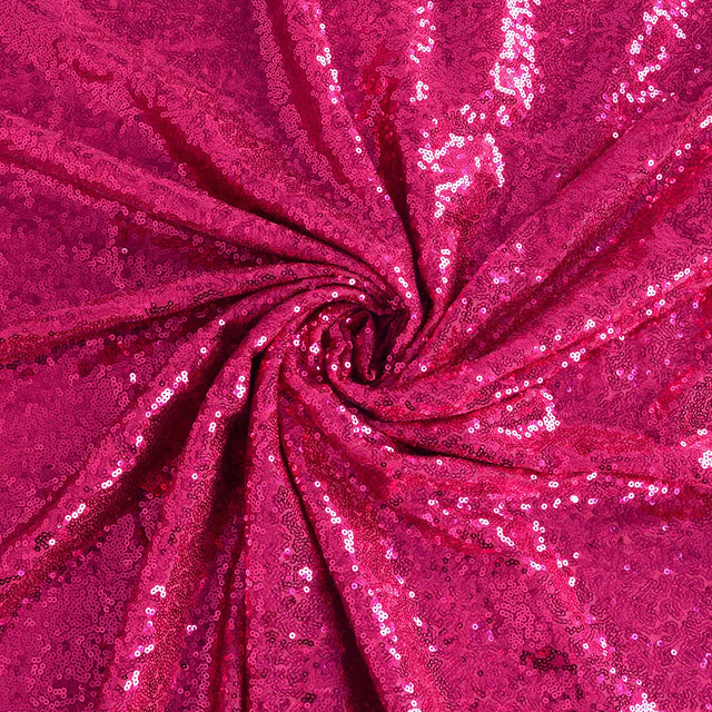 Fuchsia Sequin Fabric - Glitter Embroidery, Fuchsia Color (1 Yard)