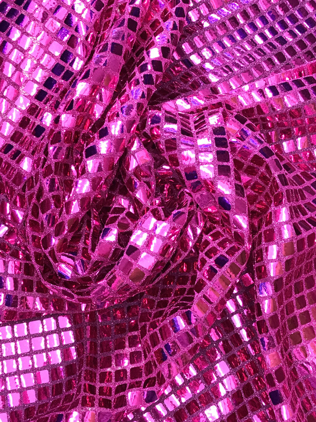 Fuchsia Square Foil Sequin Fabric - Fuchsia, Square Foil, 42" Width (1 Yard)