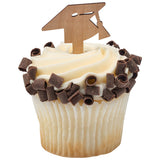 Graduation cap wood style Assortment Cupcake Cake Pics - set of 72
