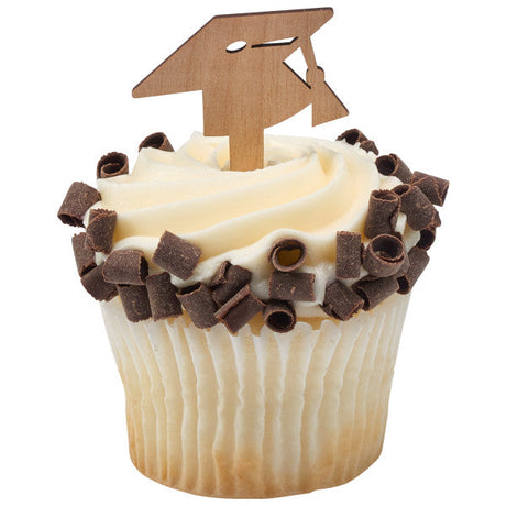 Graduation cap wood style Assortment Cupcake Cake Pics - set of 72