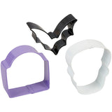 Wilton Bat, Tombstone and Skull Halloween Cookie Cutter Set, 3-Piece