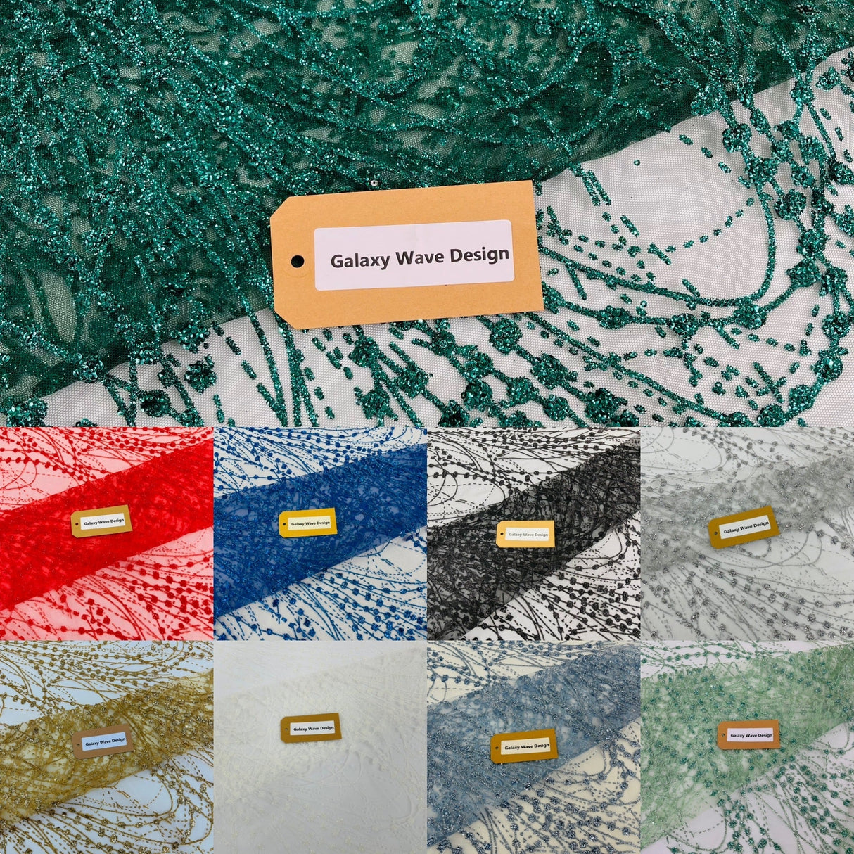 Galaxy Glitter Design Mesh Lace Polyester Fabric - Glitter Galaxy Pattern, 52-54" Width (1 Yard)