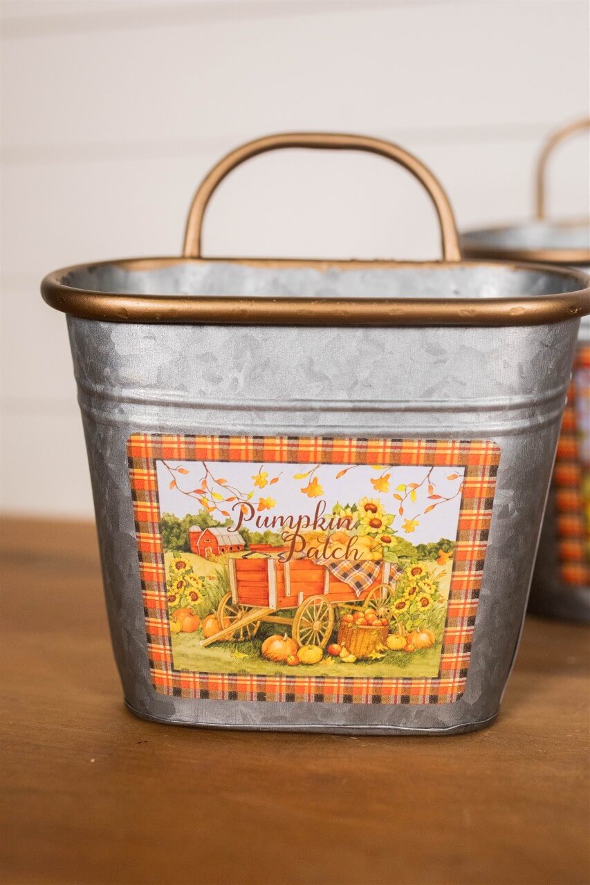 12" Galvanized Metal Harvest Scene Wall Hanging Buckets - Set of 3