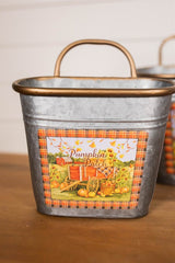 12" Galvanized Metal Harvest Scene Wall Hanging Buckets - Set of 3