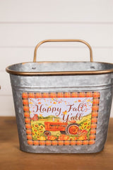 12" Galvanized Metal Harvest Scene Wall Hanging Buckets - Set of 3