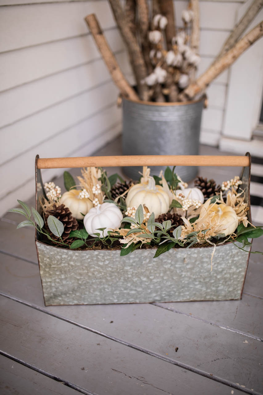 22” Metal Container with Harvest Arrangement