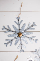 Galvanized Metal Snowflake Ornament with Bronze Center