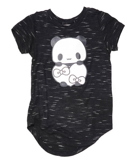 Panda Heart Girls Blouse Cotton Fabric - Panda Graphic, Black, Girls Tops (1 Piece)