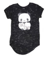 Panda Heart Girls Blouse Cotton Fabric - Panda Graphic, Black, Girls Tops (1 Piece)