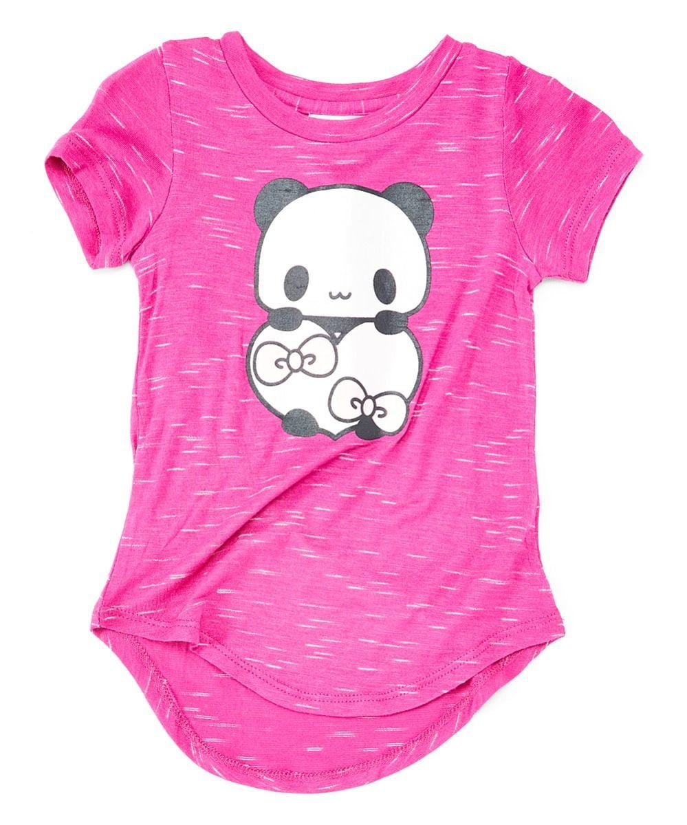 Panda Heart Girls Blouse Cotton Fabric - Panda Graphic, Black, Girls Tops (1 Piece)