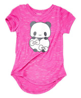 Panda Heart Girls Blouse Cotton Fabric - Panda Graphic, Fuchsia/Black (2-12)