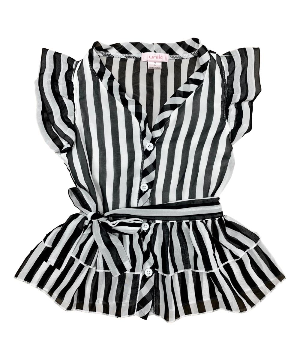 Girl Striped Blouse Girls Fabric - Black, Navy, Purple, Teal Stripes, Color Block, Size 2-12 (1 Piece)