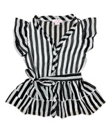 Girl Striped Blouse Girls Fabric - Black, Navy, Purple, Teal Stripes, Color Block, Size 2-12 (1 Piece)