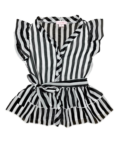 Girl Striped Blouse Girls Fabric - Black, Navy, Purple, Teal Stripes, Color Block, Size 2-12 (1 Piece)