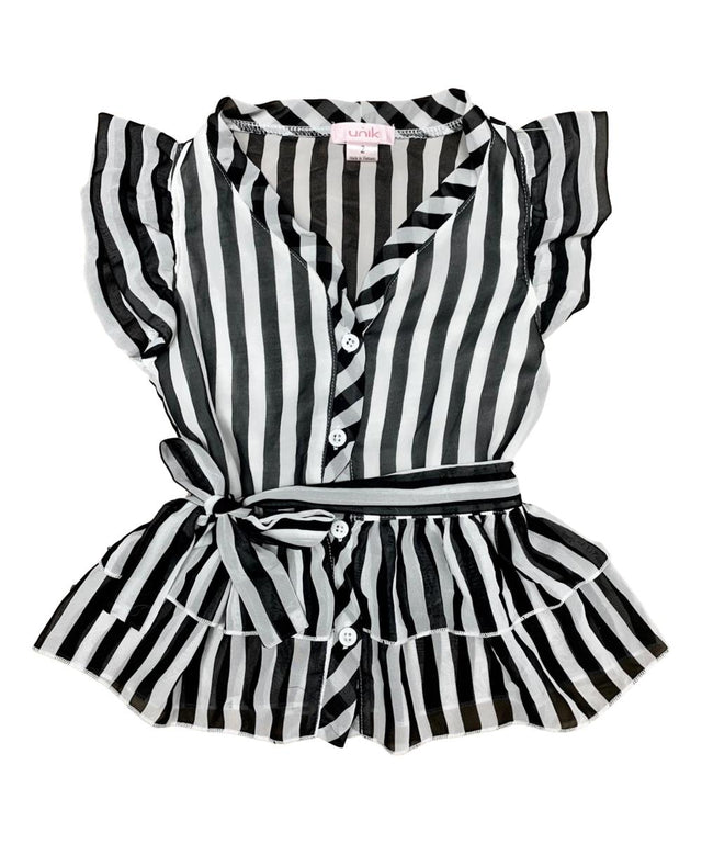 Girl Striped Blouse Girls Fabric - Black, Navy, Purple, Teal Stripes, Color Block, Size 2-12 (1 Piece)