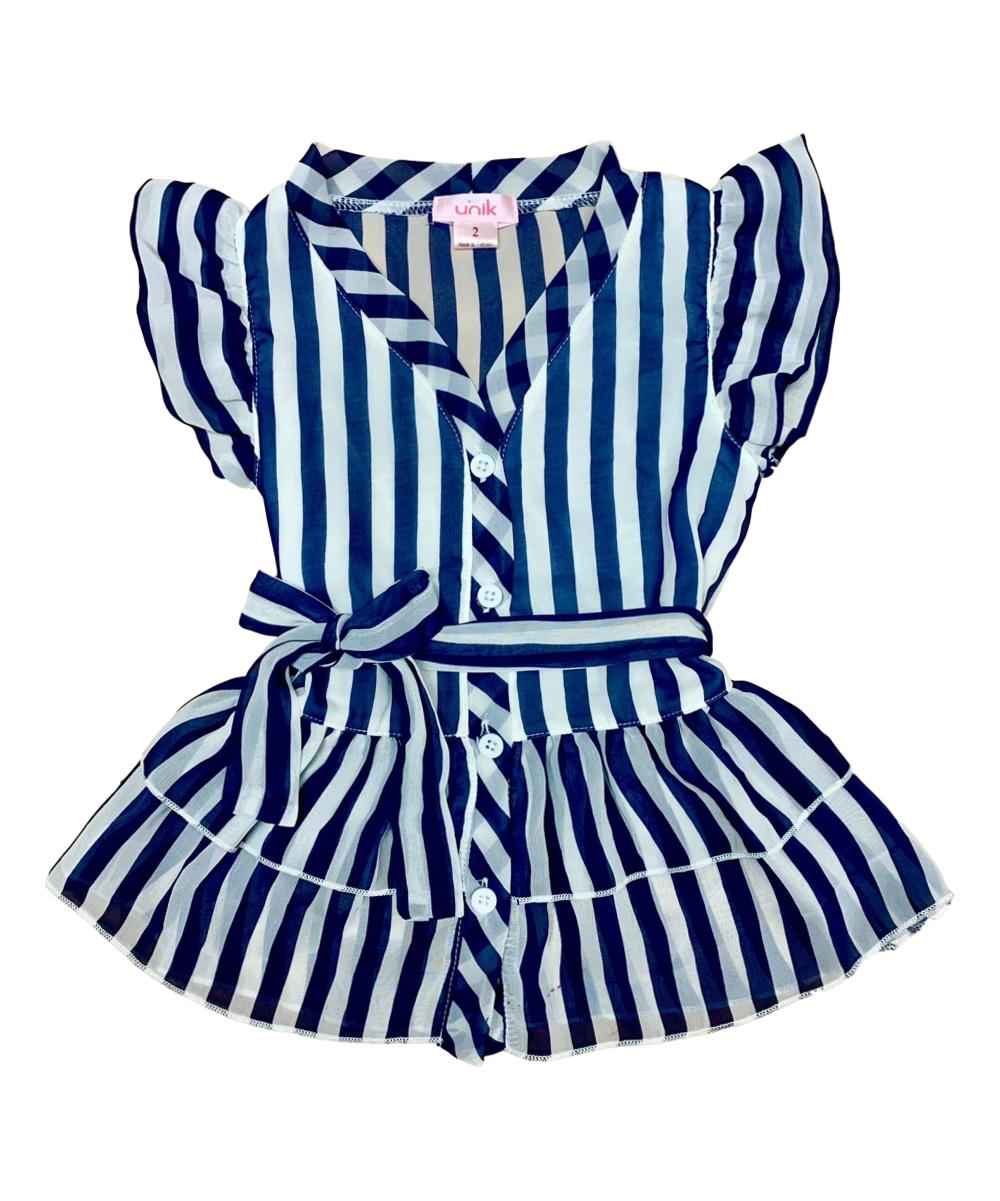 Girl Striped Blouse Girls Fabric - Black, Navy, Purple, Teal Stripes, Color Block, Size 2-12 (1 Piece)