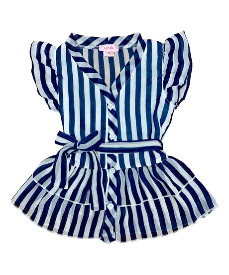Girl Striped Blouse Girls Fabric - Black, Navy, Purple, Teal Stripes, Color Block, Size 2-12 (1 Piece)