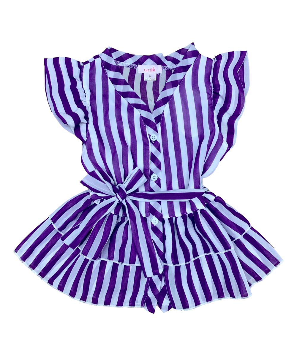 Girl Striped Blouse Girls Fabric - Black, Navy, Purple, Teal Stripes, Color Block, Size 2-12 (1 Piece)