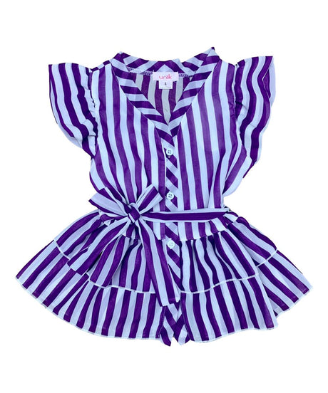 Girl Striped Blouse Girls Fabric - Black, Navy, Purple, Teal Stripes, Color Block, Size 2-12 (1 Piece)