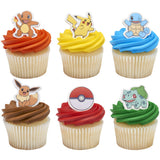 Pokémon Rings, Cupcake Decorations With Pikachu, Bulbasaur, Eevee, Charmander, Squirtle, and Poké Ball, Multicolored Food Safe Cake Toppers – 12 Pack