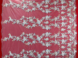 Beaded Lace Fabric - Embroidered On 100 Percent Polyester Net Mesh, Lt. Sage/Dark Sage, 54" Width (1 Yard)