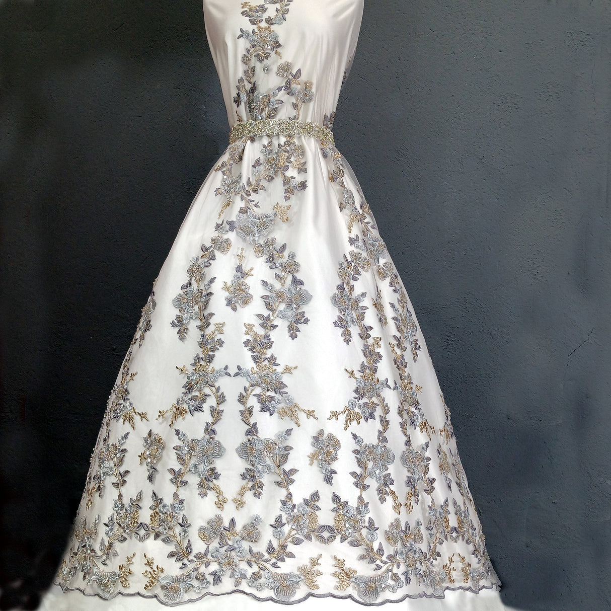 Beaded Lace Fabric on Polyester Net Mesh