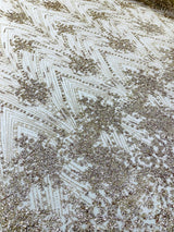 Geometric Damask Glitter Design Mesh Lace Fabric - Brown, Gold, Silver, Champagne, 54" Width (1 Yard)