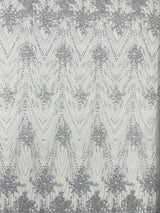 Geometric Damask Glitter Design Mesh Lace Fabric - Brown, Gold, Silver, Champagne, 54" Width (1 Yard)
