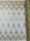 Geometric Damask Glitter Design Mesh Lace Fabric - Brown, Gold, Silver, Champagne, 54" Width (1 Yard)