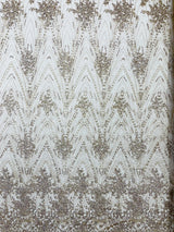 Geometric Damask Glitter Design Mesh Lace Fabric - Brown, Gold, Silver, Champagne, 54" Width (1 Yard)
