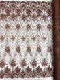Geometric Damask Glitter Design Mesh Lace Fabric - Brown, Gold, Silver, Champagne, 54" Width (1 Yard)