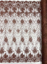 Geometric Damask Glitter Design Mesh Lace Fabric - Brown, Gold, Silver, Champagne, 54" Width (1 Yard)
