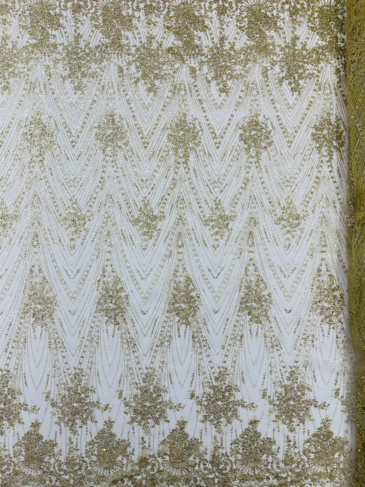 Geometric Damask Glitter Design Mesh Lace Fabric - Brown, Gold, Silver, Champagne, 54" Width (1 Yard)