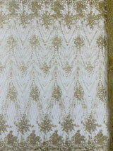 Geometric Damask Glitter Design Mesh Lace Fabric - Brown, Gold, Silver, Champagne, 54" Width (1 Yard)