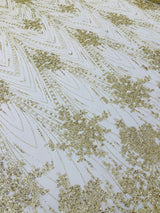 Geometric Damask Glitter Design Mesh Lace Fabric - Brown, Gold, Silver, Champagne, 54" Width (1 Yard)