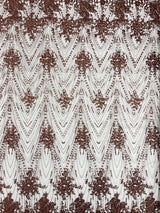 Geometric Damask Glitter Design Mesh Lace Fabric - Brown, Gold, Silver, Champagne, 54" Width (1 Yard)