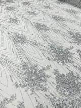 Geometric Damask Glitter Design Mesh Lace Fabric - Brown, Gold, Silver, Champagne, 54" Width (1 Yard)