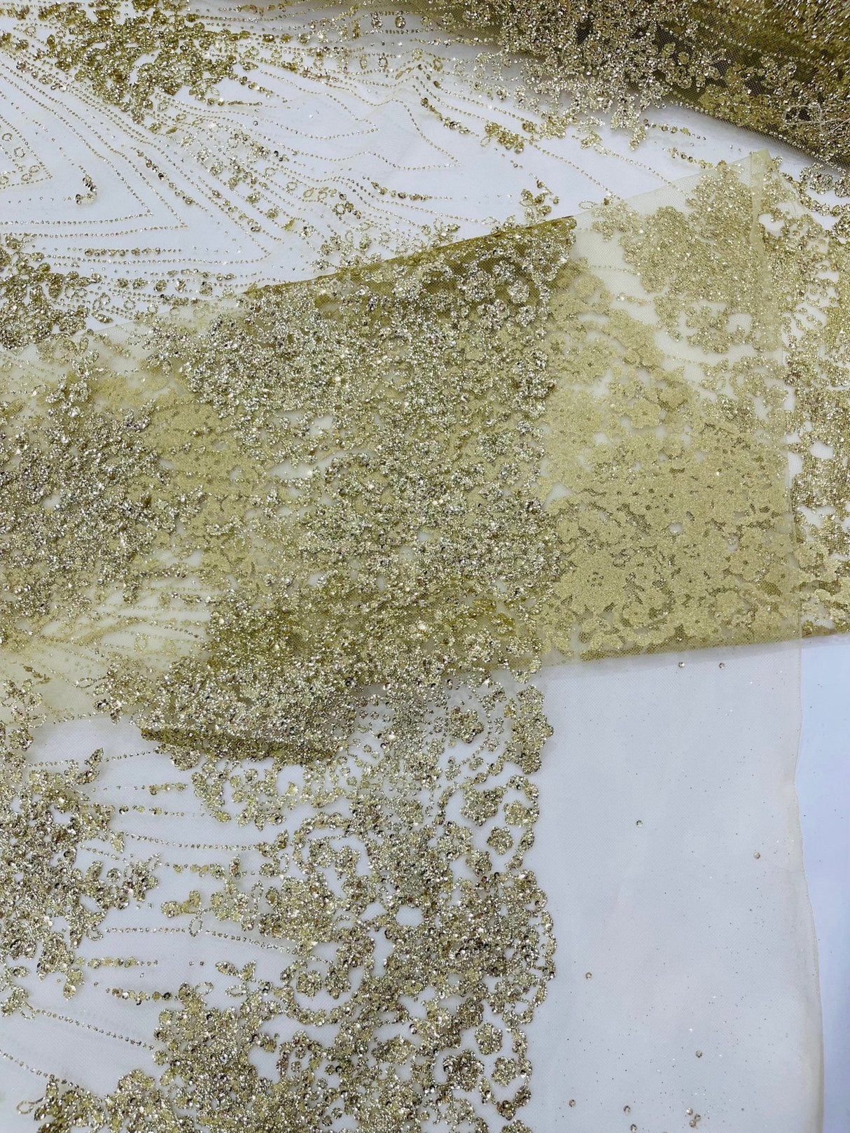 Geometric Damask Glitter Design Mesh Lace Fabric - Brown, Gold, Silver, Champagne, 54" Width (1 Yard)