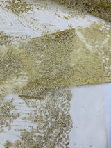 Geometric Damask Glitter Design Mesh Lace Fabric - Brown, Gold, Silver, Champagne, 54" Width (1 Yard)