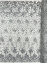Geometric Damask Glitter Design Mesh Lace Fabric - Brown, Gold, Silver, Champagne, 54" Width (1 Yard)